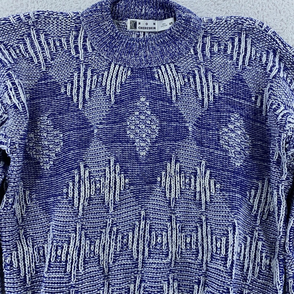 Ron Chereskin‎ Sweater Meens Small Blue White Geometric Textured Pullover Knit